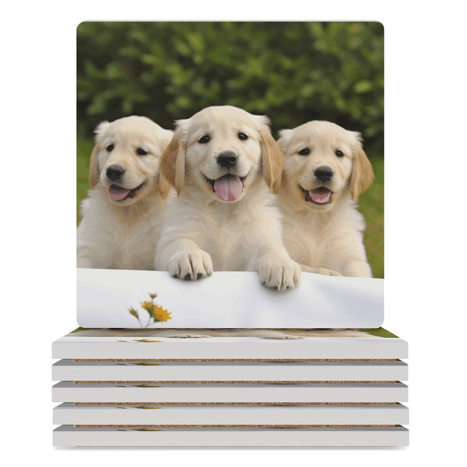 Dessous de verre en céramique Golden Retriever lot de 6 carrés pour table et bureau