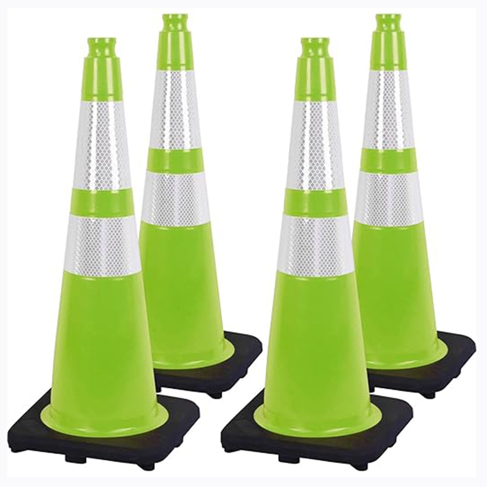 Cônes de Sécurité en PVC avec Base Noire Robuste,Cônes de Stationnement Vert Fluorescent pour Garage,Structurels et Résistants aux Intempéries(Size:C,Color:4pcs)