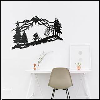 BCDHOMEDECOR, Bisiklet Tırmanışı Metal Duvar Dekoru – Bisiklet Severler İçin Hediye – Dağ, Ağaç ve Bisikletçi Tasarımı – Ev Dekoru ve Asılı Duvar Sanatı – Lazer Kesim (33-50cm) (64-99cm) ((64-99cm))