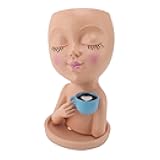 Segrehy Resin Face Plant Pot Creative Cute Small Drinking Coffee Succulent Planter with Drainage Hole Indoor Outdoor Garden Decor Home Office Decoration (Orange)