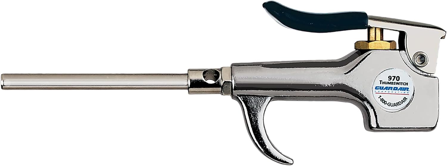 Guardair 970003S ThumbSwitch Safety Air Gun with 3" Steel Extension - Compact Palm Fit, Cast Zinc Body, Venturi Nozzle, 1/4" FNPT Inlet