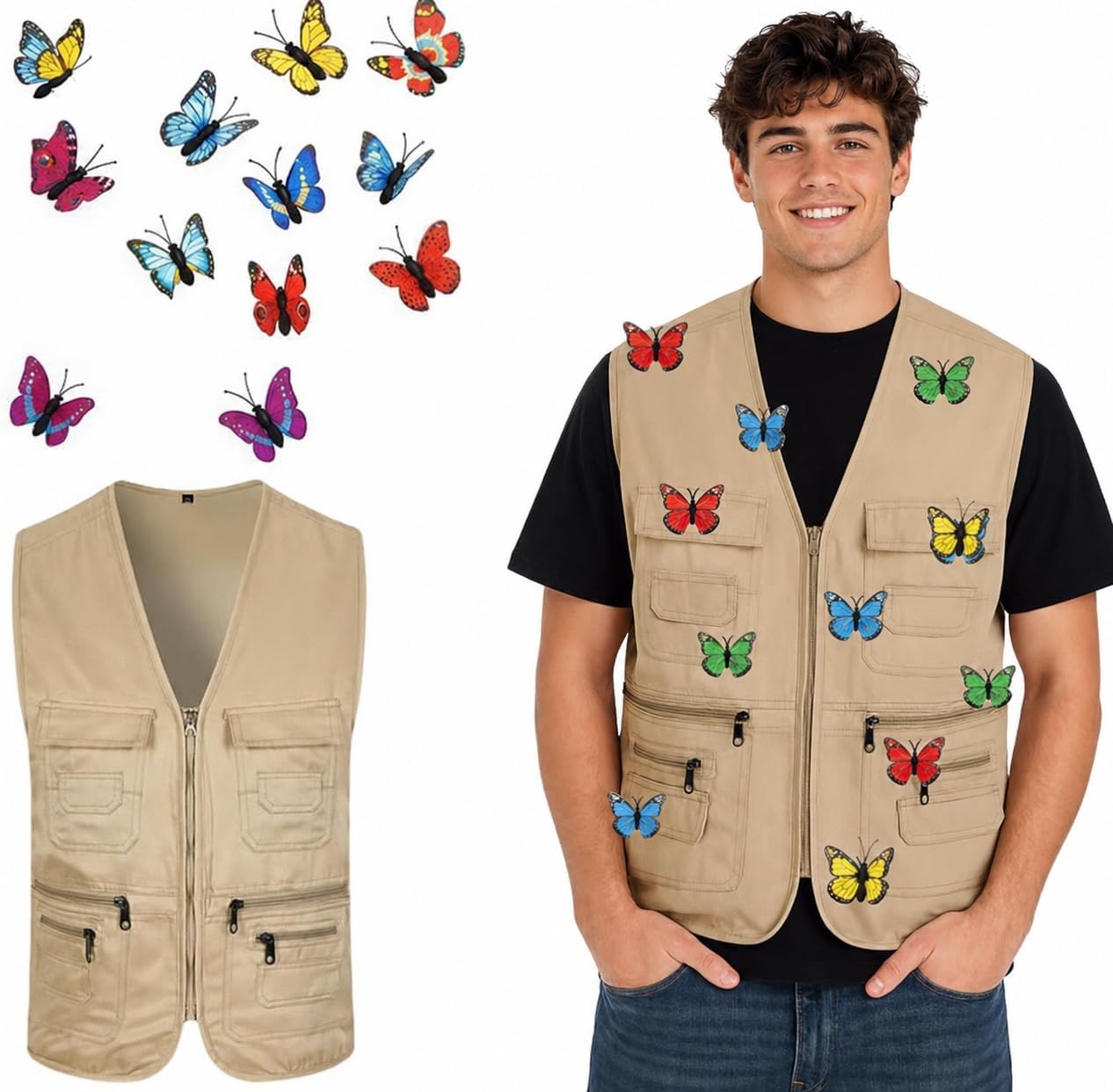 Halloween Butterfly Catcher Costume Vest for Adults with Adhesive Butterfly