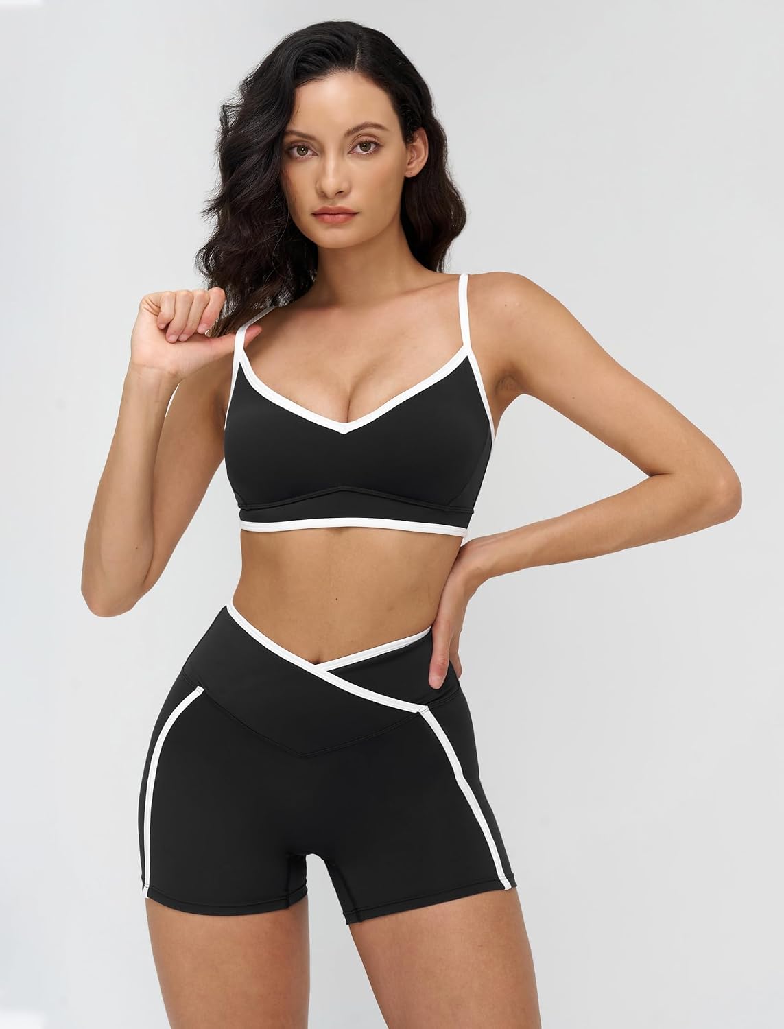 Women 2 Piece Workout Sets Backless Color Block Sports Bra High Waist Tummy Control Active Shorts Yoga Pilates Outfits