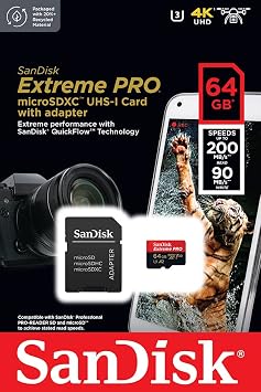 SanDisk Extreme Pro SDSQXCU-064G-GN6MA Class 10 UHS-I U3 A2 V30 64 GB Micro SD Card