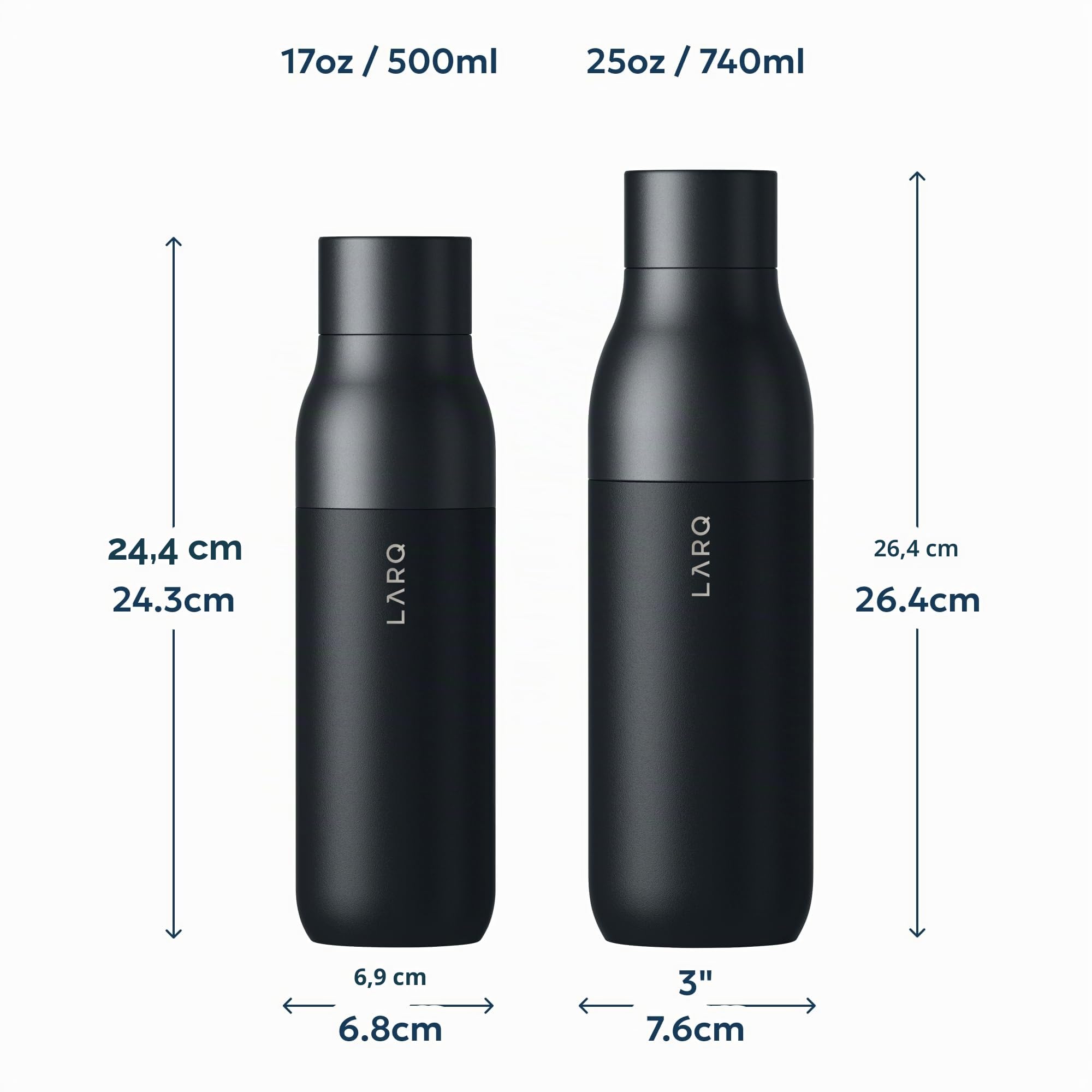 LARQ Twist Top 740ml – Isolierte Edelstahl-Trinkflasche | Thermoskanne, BPA-frei | Wiederverwendbare Wasserflasche für Camping, Büro und Reisen | Hält Getränke kalt und heiß, Obsidian Black