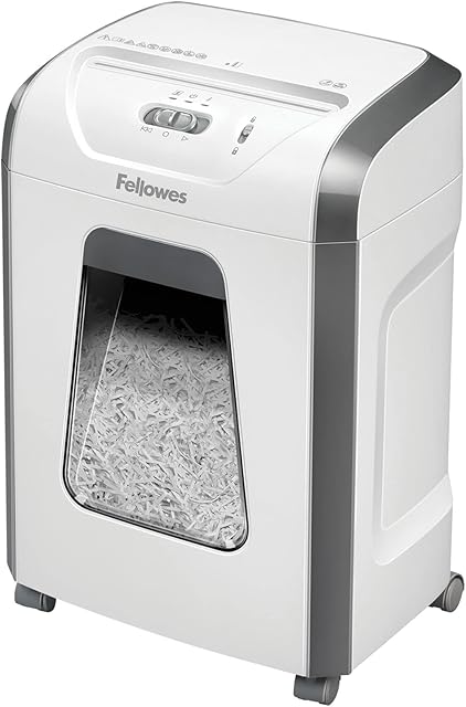 Fellowes Paper Shredder for Home Office Use - 12 Sheet Cross Cut Paper Shredder for Deskside Use - Powershred FS-12C Home Shredder with 19L Pull-out Bin - High Security P4 - White - Amazon Exclusive