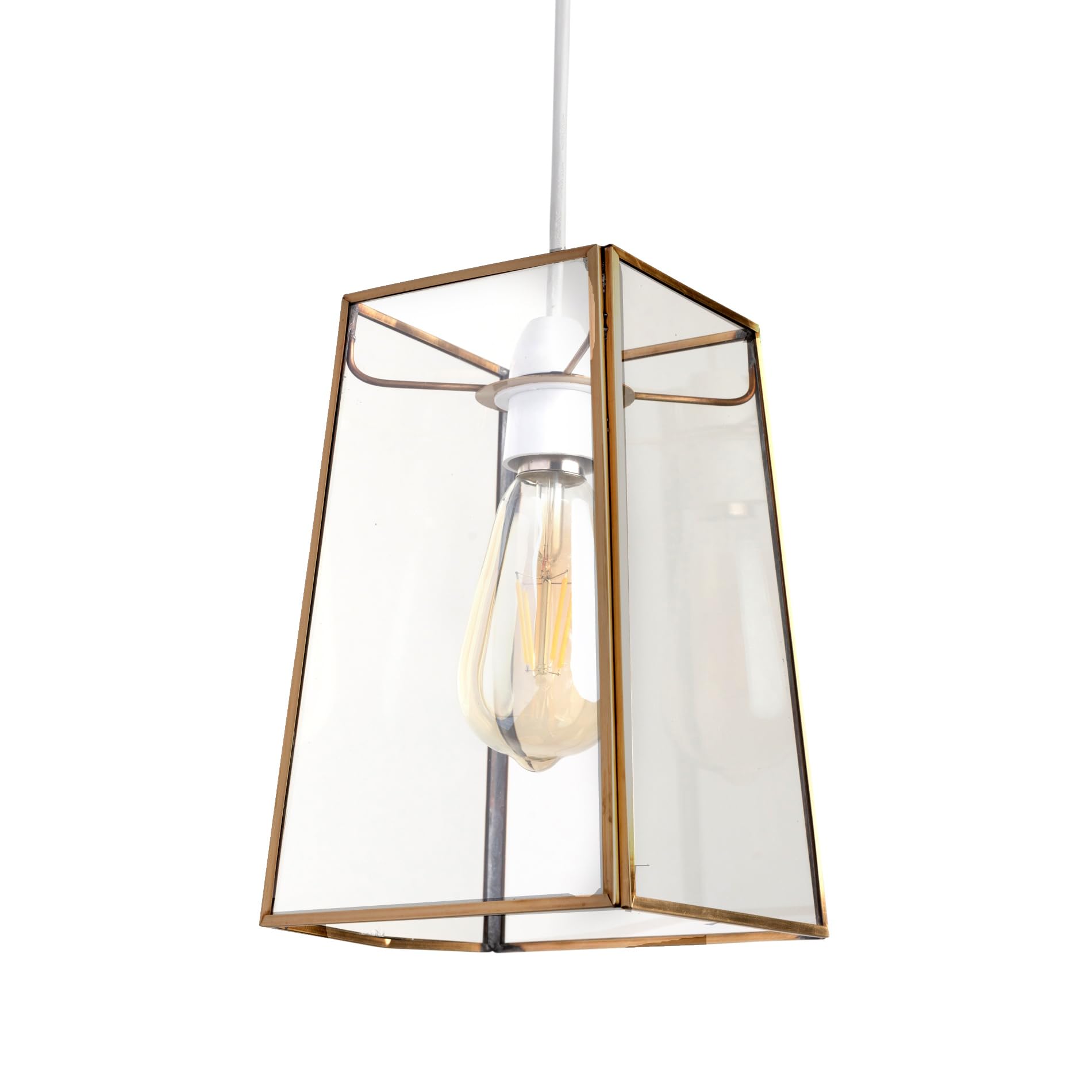Lighting Supermarket Clear Glass Beaumont Ceiling Lantern Pendant Shade - Antique Brass