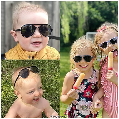 COCOSAND Baby Boys Girls Aviator Sunglasses with Strap Polarized Flexible Retro Pilot for Infants Toddler Age 0-24 Months2
