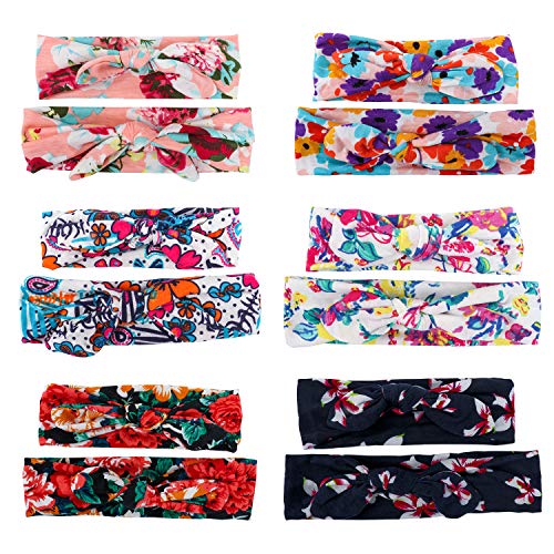 6 Colors Mommy and Daughter Headbands Hair Band, Bow Knot Headbands Child Hairband Accessories Photo Prop Gift Turban Kids Baby Girl and Mom Elastic Cloth Headwrap 12Pcs (6 Sets)