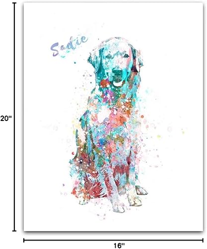 Vista 80 de Regalo personalizado para perros y amantes de los perros. Estilo acuarela. (lienzo enmarcado de 20 x 25 pulgadas, Golden Retriever)