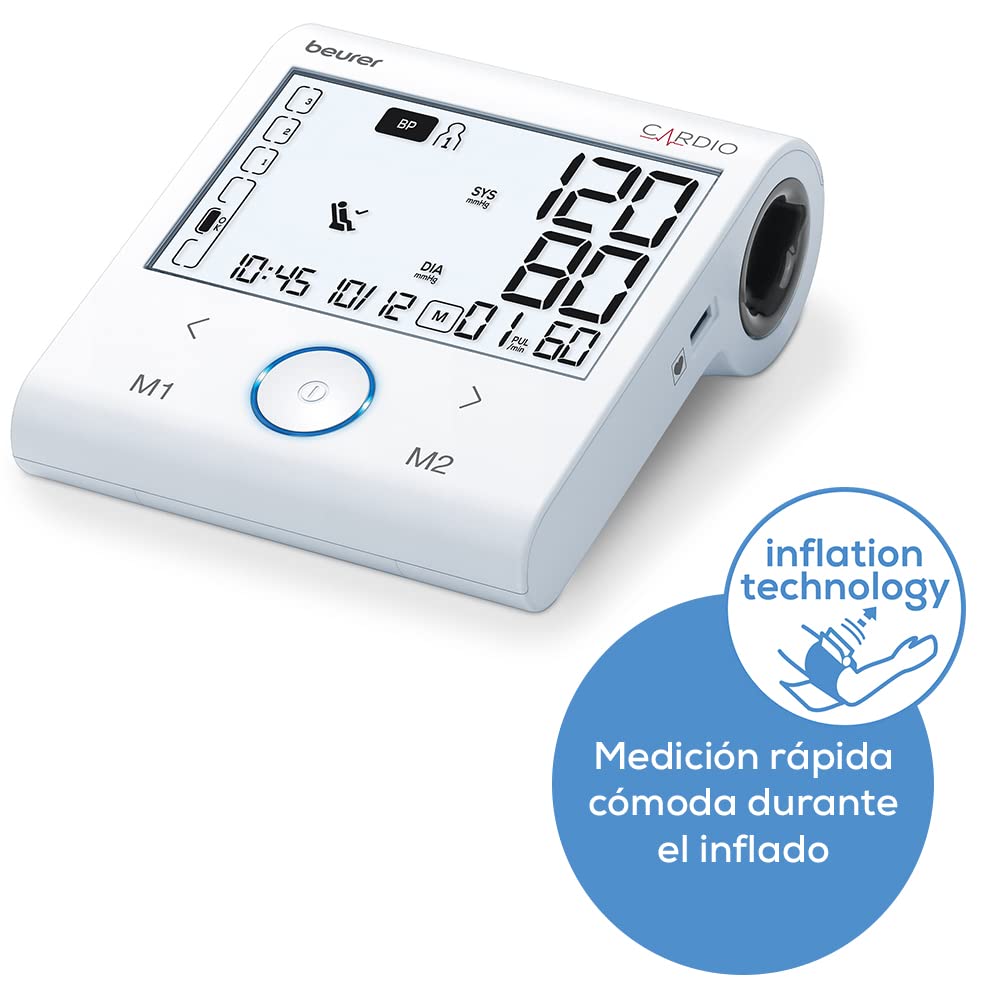 Beurer BM 96 Tensiómetro con función de ECG, medición de la presión arterial y del pulso en el brazo, detección de la fibrilación auricular (AFib) y prevención de accidentes cerebrovasculares