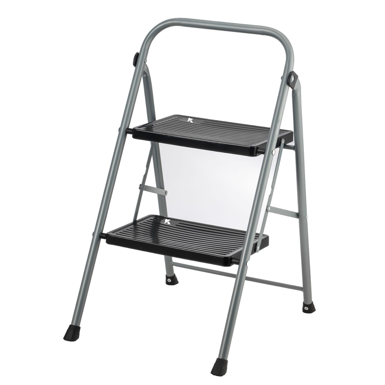 Escalera Plegable, Gris Oscuro – Metal Reforzado, Peldaño Extra Ancho, Apoyabrazos, 150 kg (Negro, 2 Peldaños)