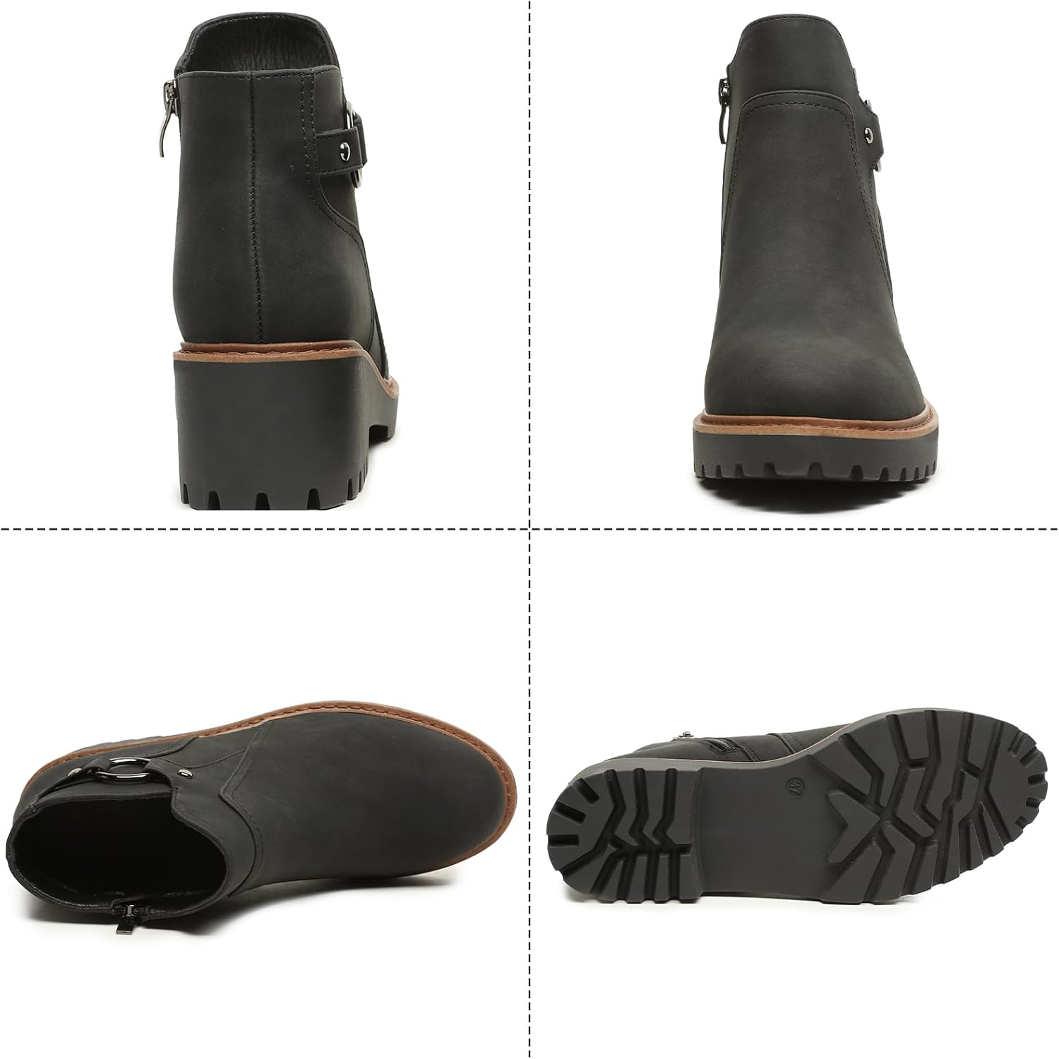 Womens Ankle Boots Chunky Low Heel Short Booties Comfortable Round Toe Dress Fall Boots with Side Zipper - Image 3