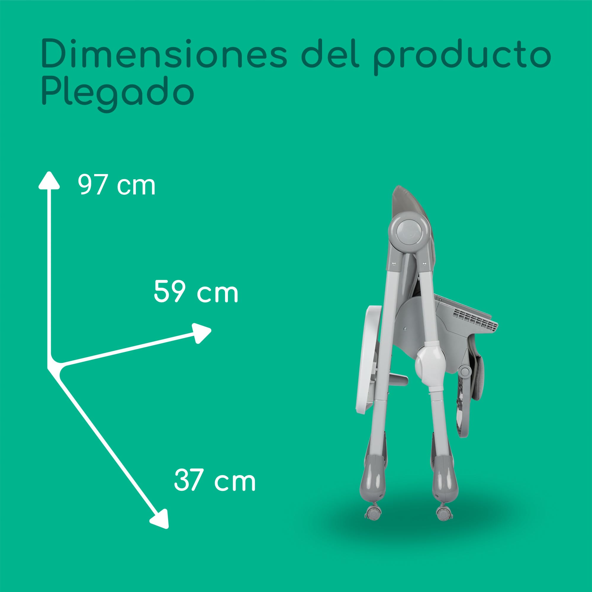 Bebeconfort Olea, Trona bebé, 0-3 años, 0-15 kg, totalmente ajustable, 9 alturas, 3 posiciones de reclinación, fácil limpieza, 4 ruedas giratorias, plegado compacto, Tinted Grey