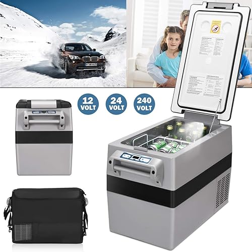 Miniatura 3 de COSTWAY Refrigerador de automóvil, enfriador eléctrico de 44 cuartos de galón de 12 V/24 V con 3 niveles, pantalla LCD, diseño a prueba de golpes,