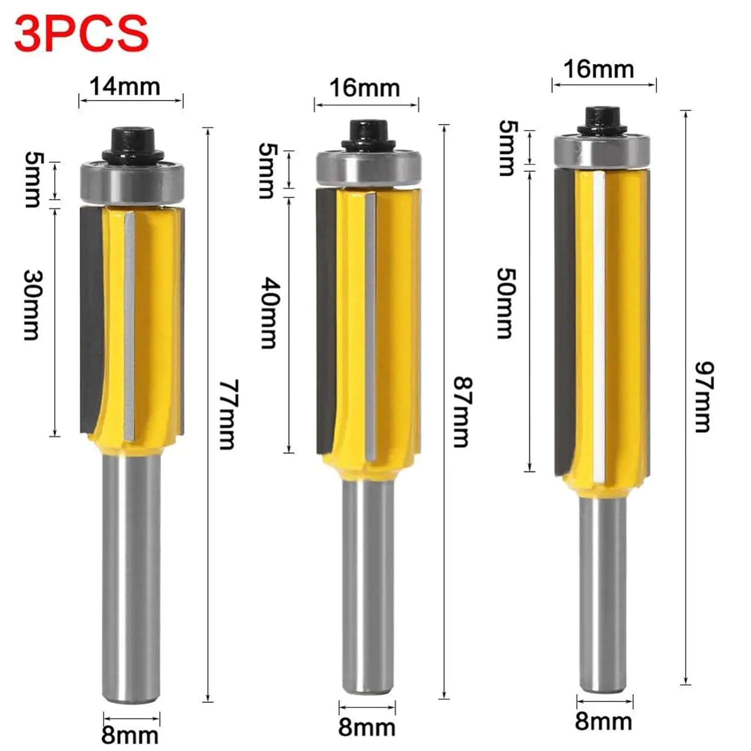8mm Flush Trim Bit Z4 Pattern Router Bit Top Bottom Bearing Bits Milling Cutter for Wood Woodworking Cutters 1Pcs(8X14X30mm)