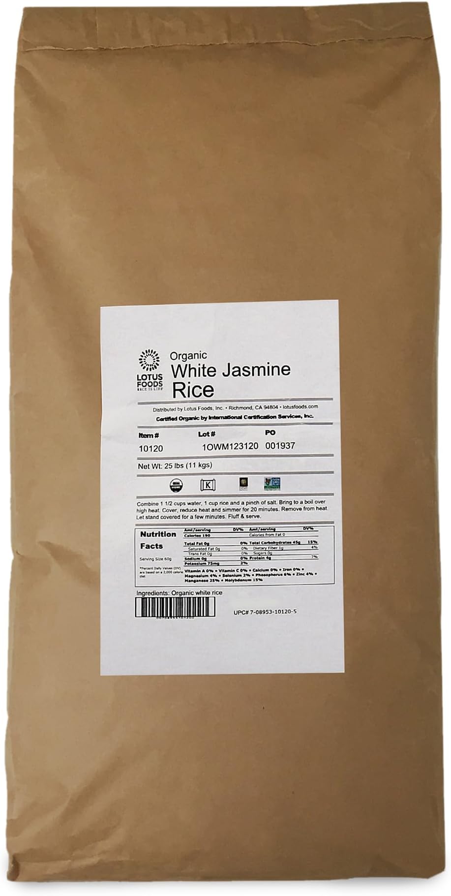 Organic Brown Jasmine Rice - Gluten Free Long Grain Brown Rice, Vegan, Non GMO, Use for Curries, Stir Fries, Rice Pudding, Salad, and More - 25 Lb Bag (Pack of 1)