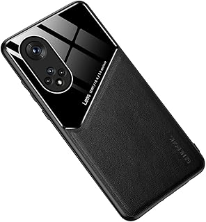 Dl3 Mobilak Luxury Case For Oppo Reno 8T 5G/Oppo A1 Pro, Ultra-Thin Soft TPU Frame, Back Leather Mixed Double+Plexiglass Protective Cover With Built-in Car Magnetic - Black