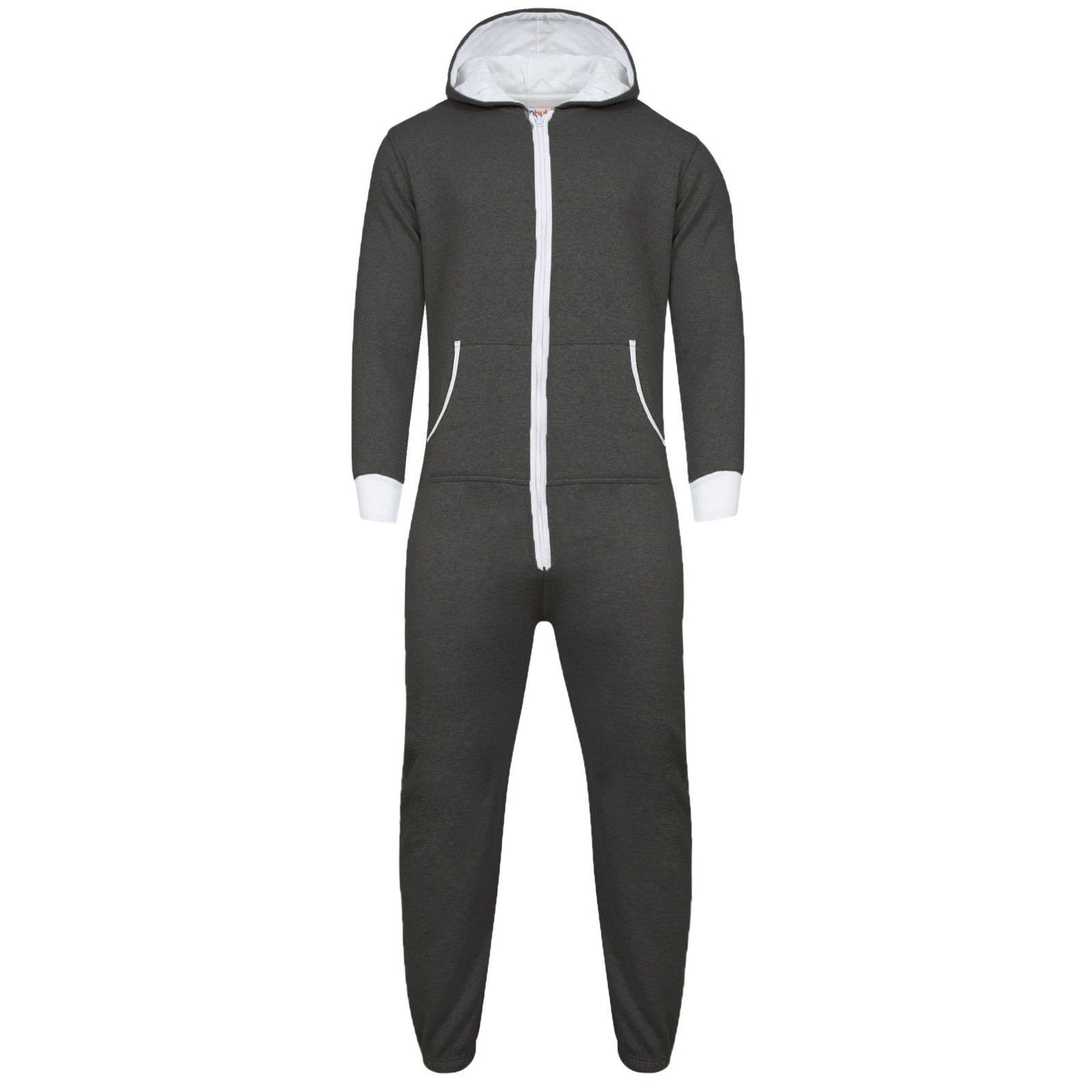 Parsa Fashions Women's Charcoal - White ® Plain Zipper Onesie Onepiece All In One Hooded Zip Up Overall Jumpsuit Playsuit S-Xl 8-16 (S, )
