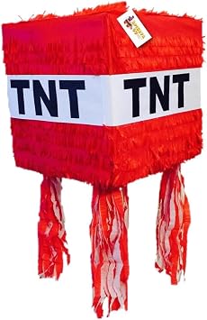 APINATA4U Red Tnt Cube Pinata, Game Themed Birthday Party Decoration, Great for Diy Decorate Your Own Theme Party Celebration, Gift for Kids and Game Lovers, Pixel Block Pinata for Fun Party Decor