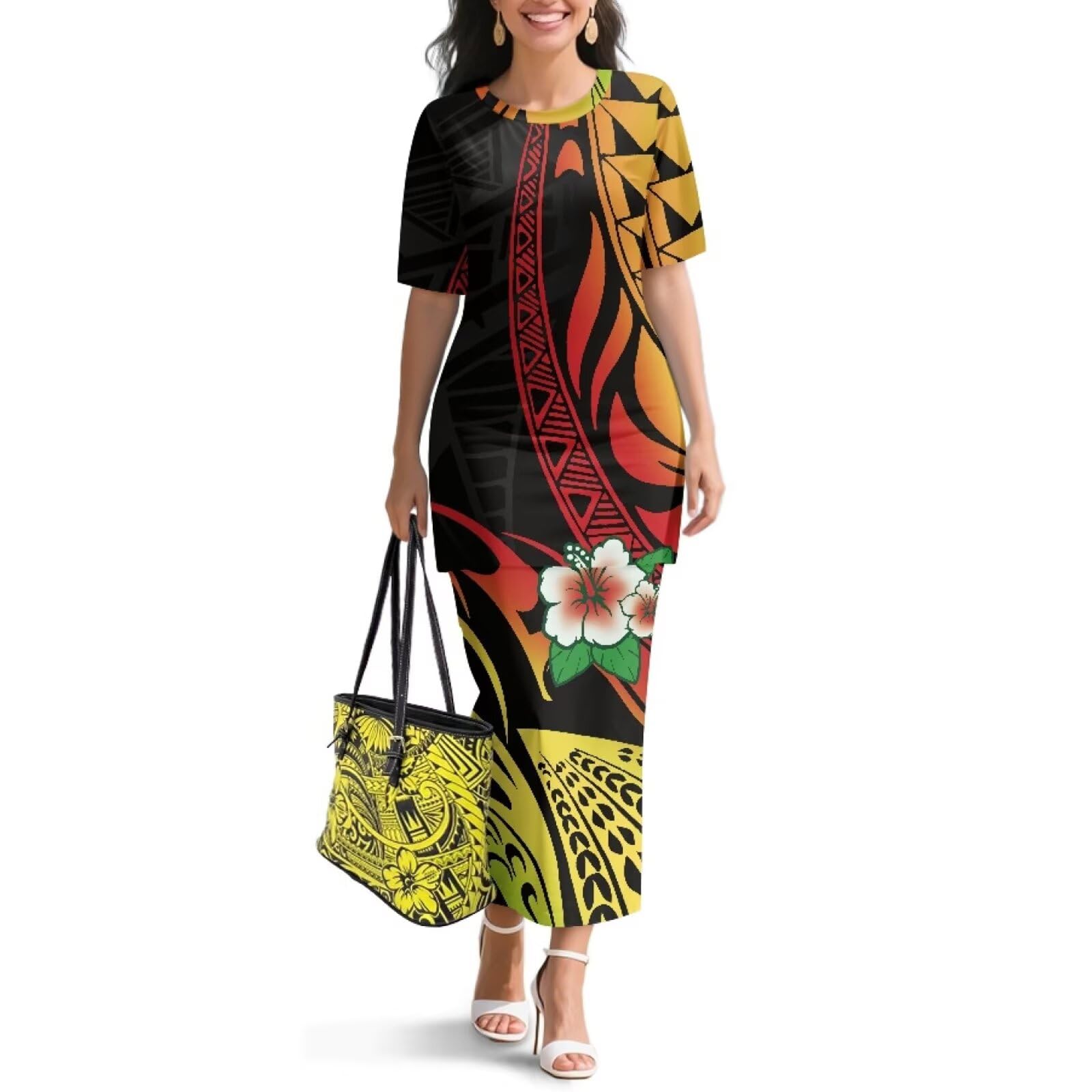 Samoa Puletasi Dress for Women Polynesian Top and Maxi Skirt Sets