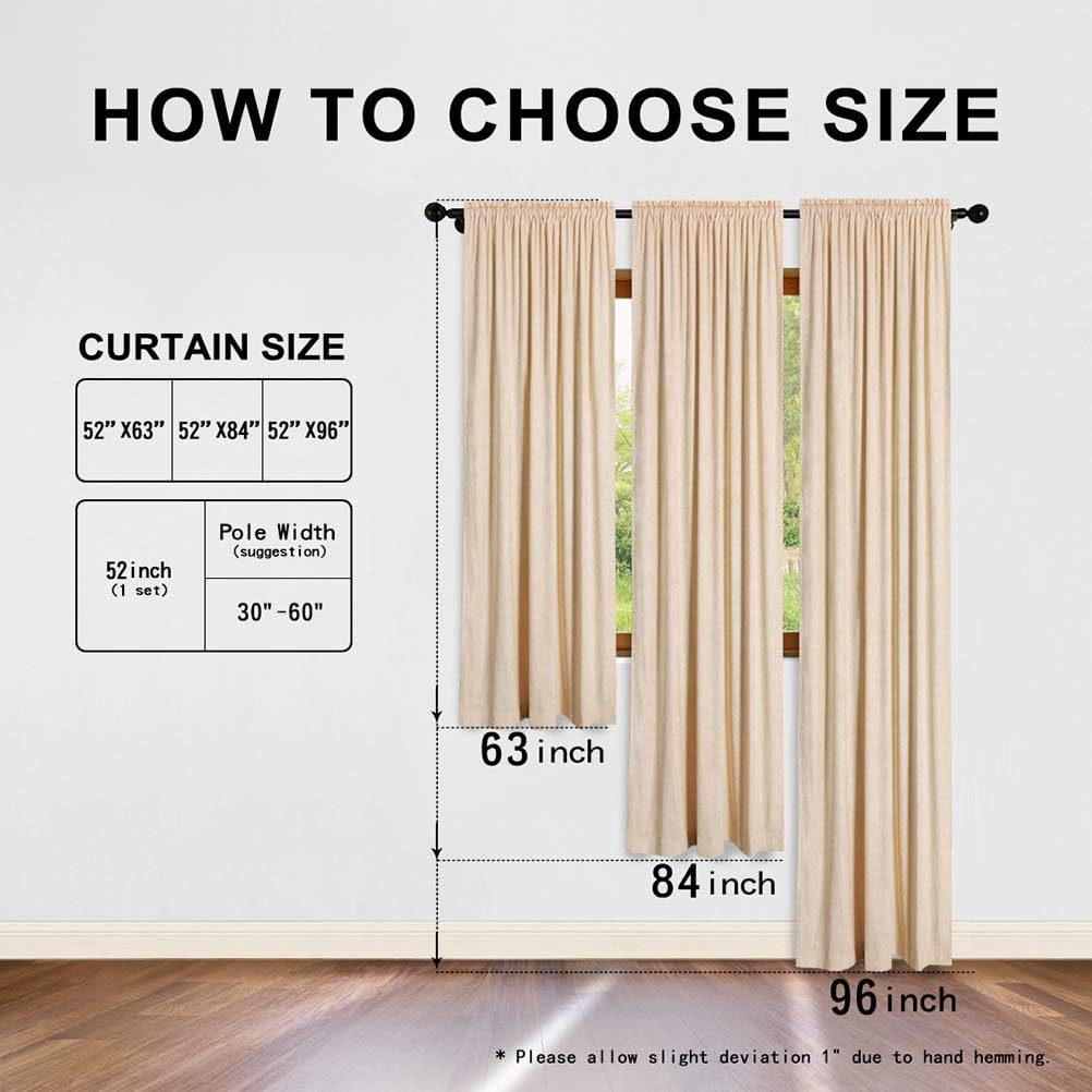 ELKCA Thick Double-Sided Chenille Window Curtains for Living Room Beige Curtains for Bedroom,52inchx84inch,Rod Pocket,2 Panels