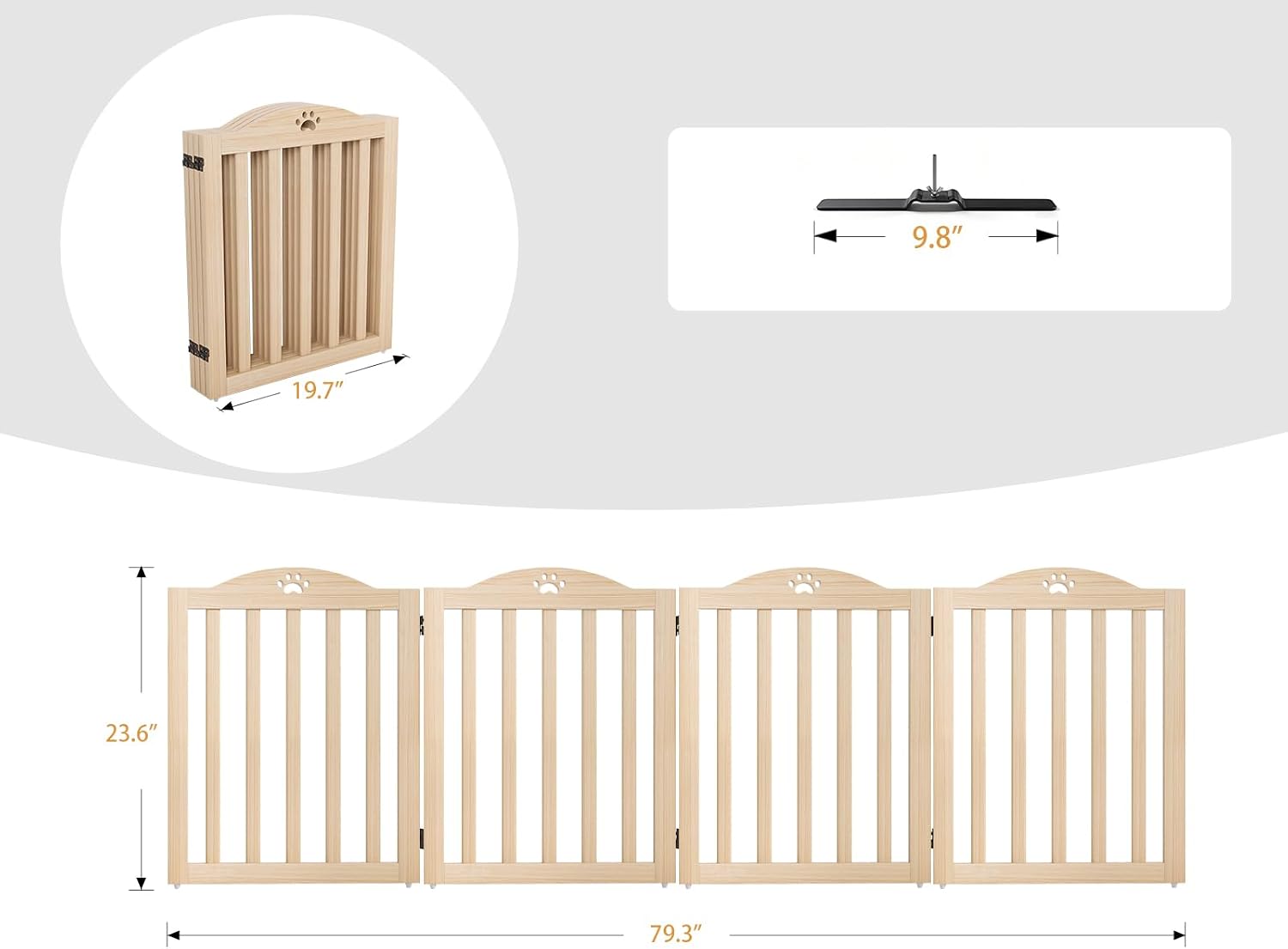 YOCAN Foldable Wooden Dog Gate, 23.6" Tall 4 Panels Indoor Puppy Gate, Freestanding Pet Dog Fence, No Assembly Portable Pet Barrier for Doorways, Stairs & Hallways