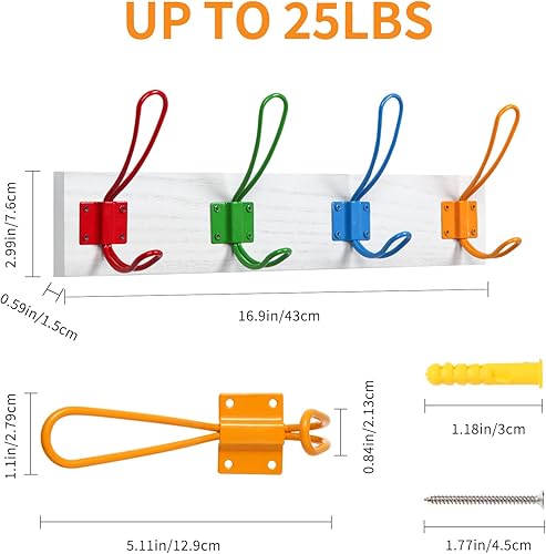 Miniatura 3 de Perchero infantil montado en la pared para niños y niñas para colgar abrigos, bufandas, bolsos, bolsos, mochilas, toallas y más, juego de 4,