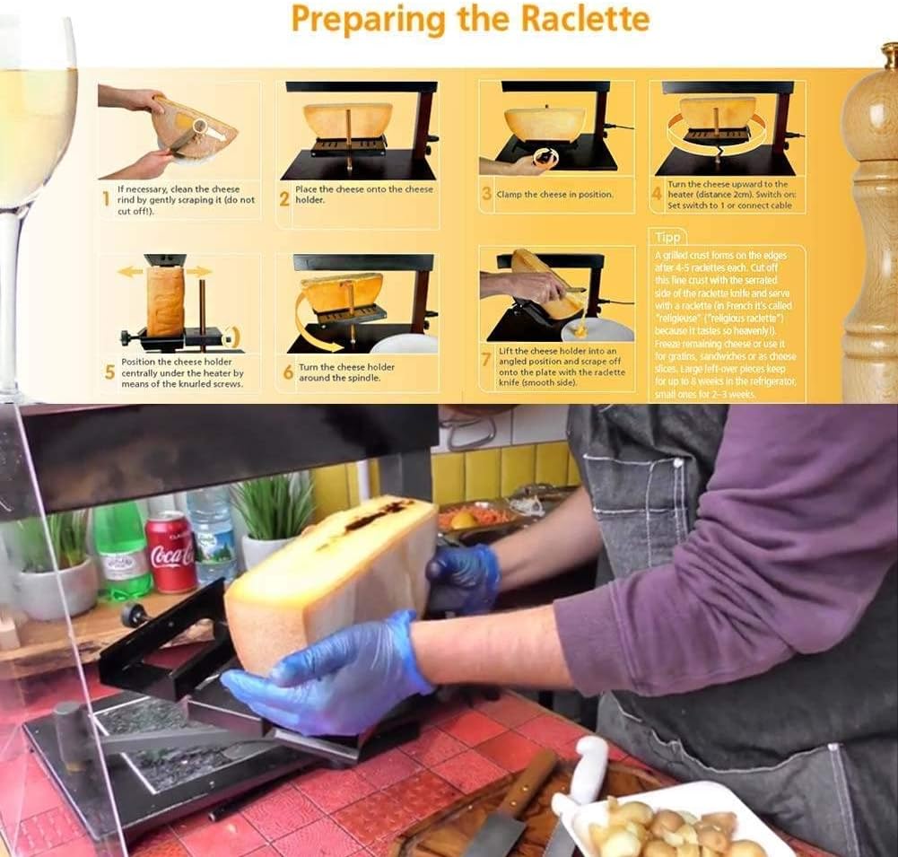 Raclette Cheese Melter- Commercial Electric Cheese Grill Melting Warmer, Countertop Cheese Heater 650W Rapid Heating 2 Pieces of Half Cheese Wheel