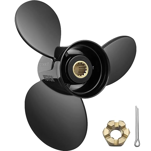 VEVOR Outboard Propeller, Replace for OEM 765183, 3 Blades 13 1/4" x 17" Pitch Aluminium Boat Propeller, Compatible with 40-140HP 2-Stroke Evinrude Outboard, w/ 13 Tooth Splines, RH