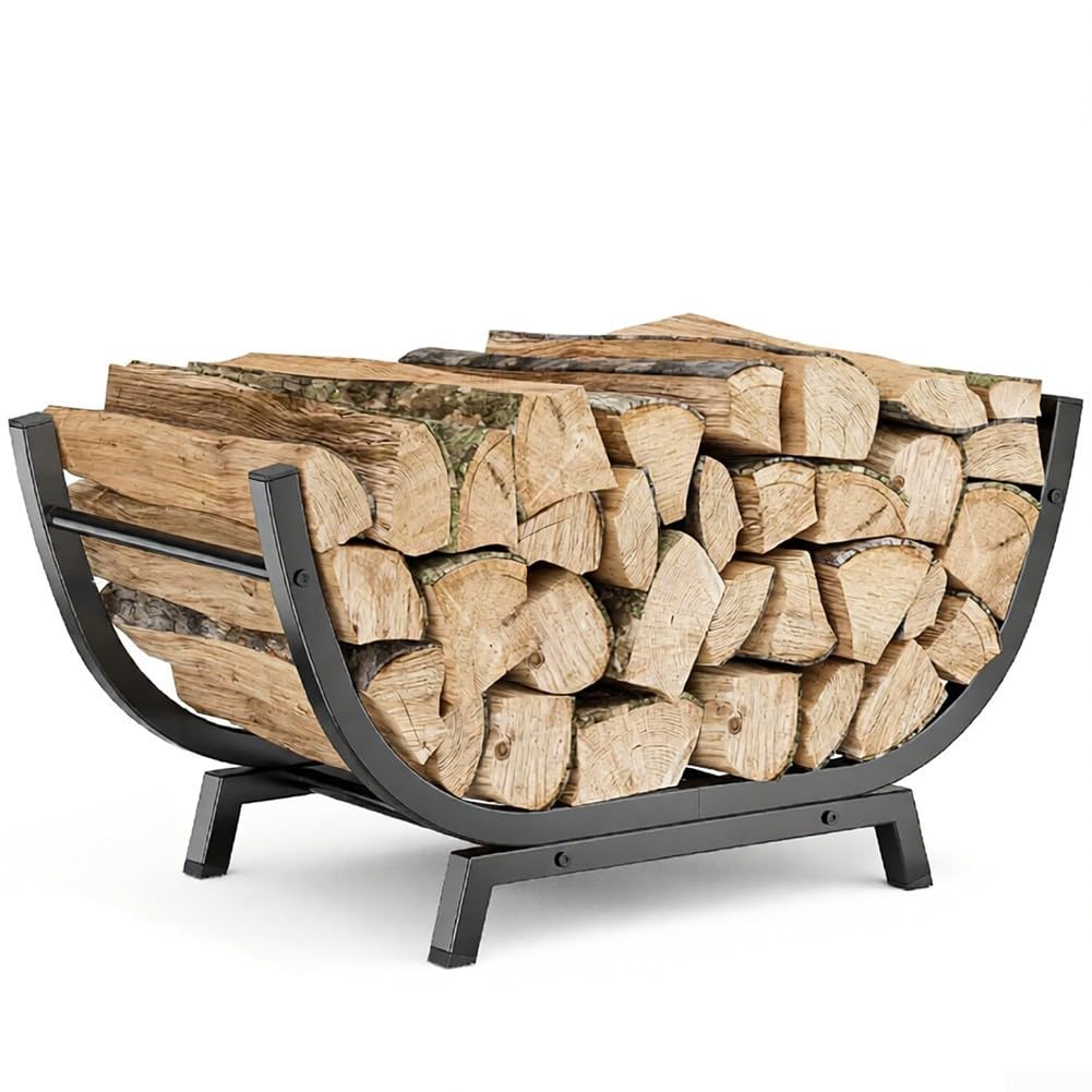 Panier de rangement en forme de U pour bois de chauffage en acier inoxydable avec base trapézoïdale pour intérieur et extérieur, support stable pour cheminée, bûches, camping, barbecue