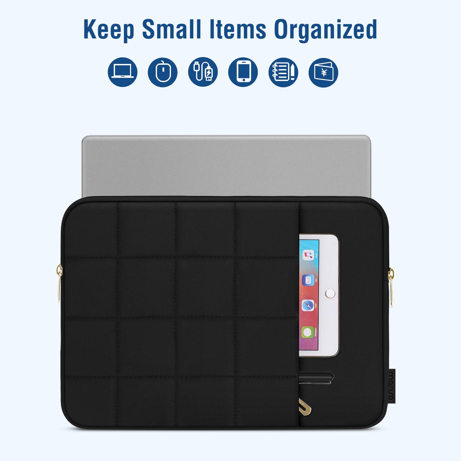 MOSISO 16 pollici Custodia Laptop,15-15.6 pollici Borsa PC Gonfio Compatible con MacBook Pro 16 M4 M3 M2 M1,HP Acer Dell Lenovo Notebook,Borse Quilted Dodici Square Tasca Verticale&Pouch, Nero