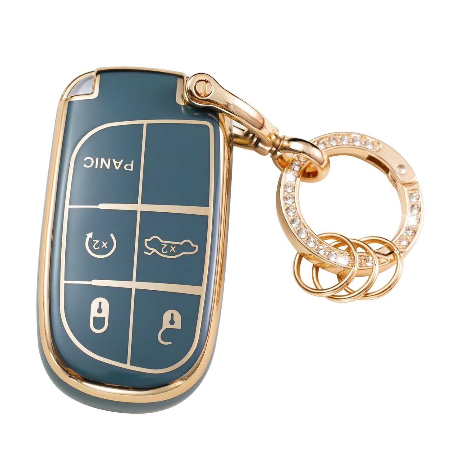 Gematay Compatible for Jeep Key Fob Cover Keychain Car Key Case for Grand Cherokee Renegade Wrangler Accessories Blue