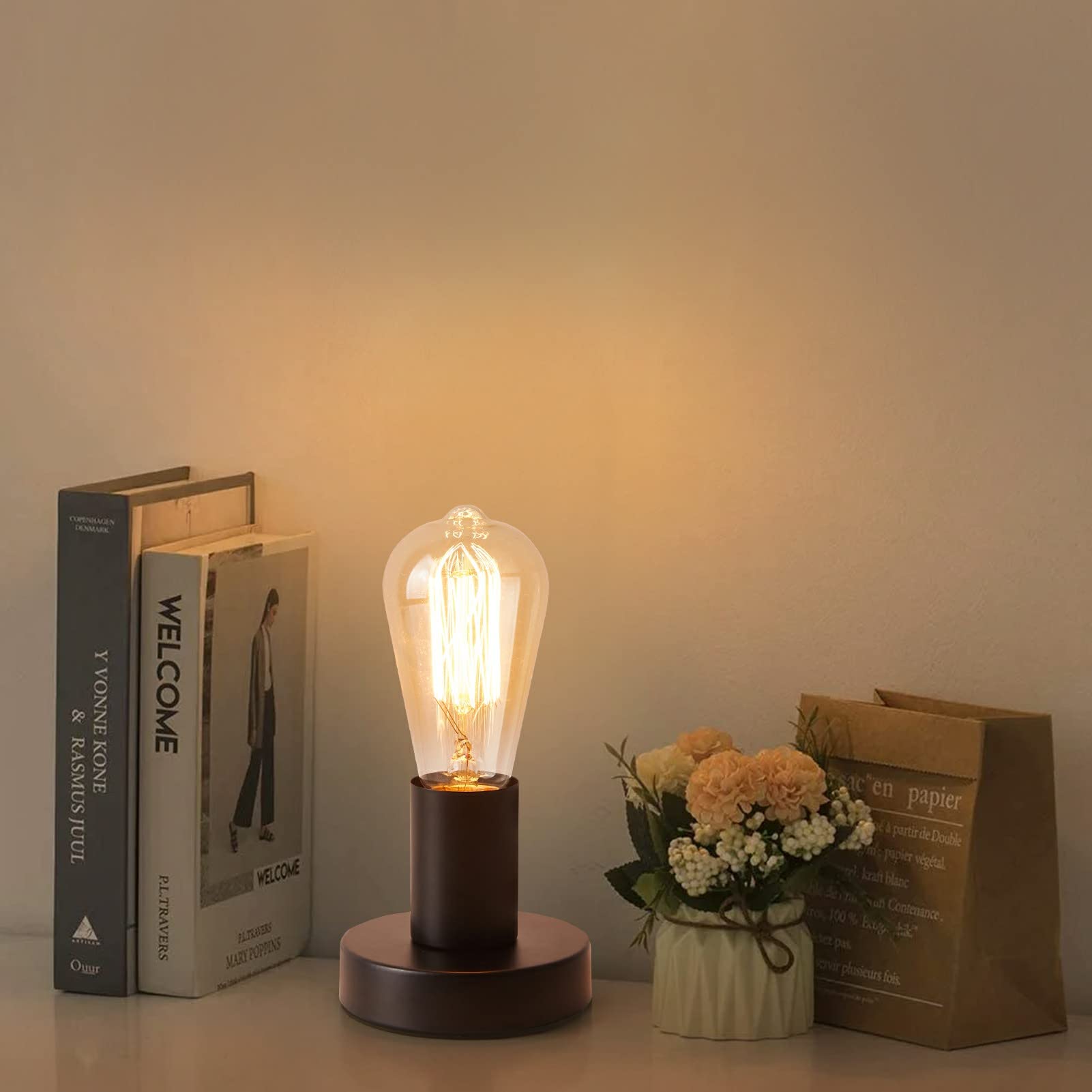 Lámpara de mesa vintage, lámpara de escritorio industrial, pequeña luz nocturna retro, Steampunk E26, soporte para lámpara para decoración de iluminación del hogar, cafetería, decoración 2