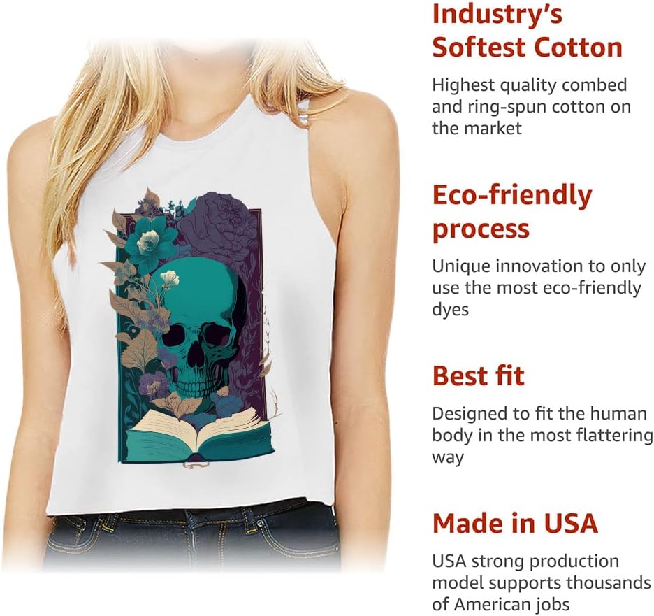 Blue Skull Racerback Cropped Tank - Cool Skull Women's Tank - Digital Art Tank Top - Black, M