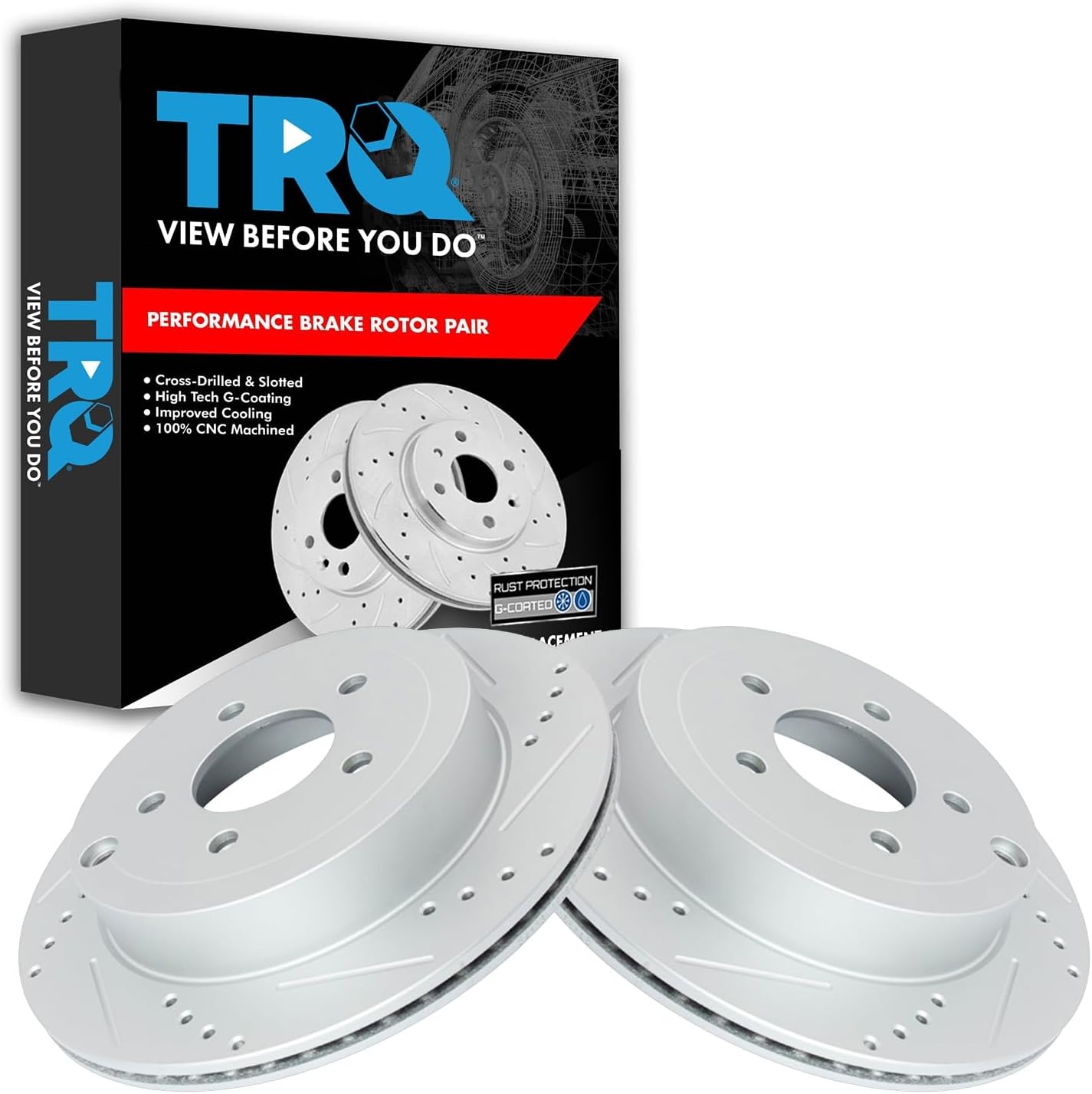 TRQ Rear Performance Brake Rotors Set Vented Premium G-Coated Cross Drilled & Slotted Compatible with 2007-2010 Ford Edge Lincoln MKX