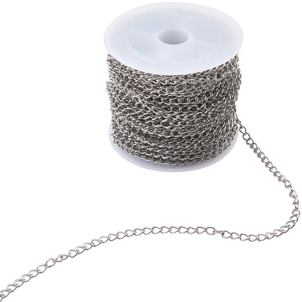BEAMARKER 33 Feet Stainless Steel Curb Chains 3mm Silver Tarnish Resistant Extender Chain Jewelry Making Accessories for DIY Necklace Bracelet Pendant Keychain Hanging Lanyard Bag Charm