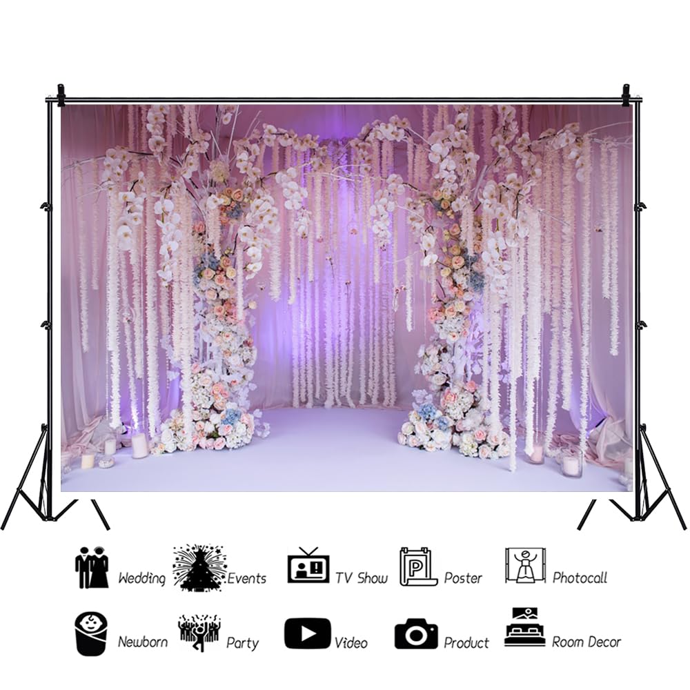 YongFoto 7x5ft Vinyl Photo Backdrop Wedding Backdrop Roses Flowers Curtain Beutiful Floral Wall Background Valentine's Day Wedding Party Wall