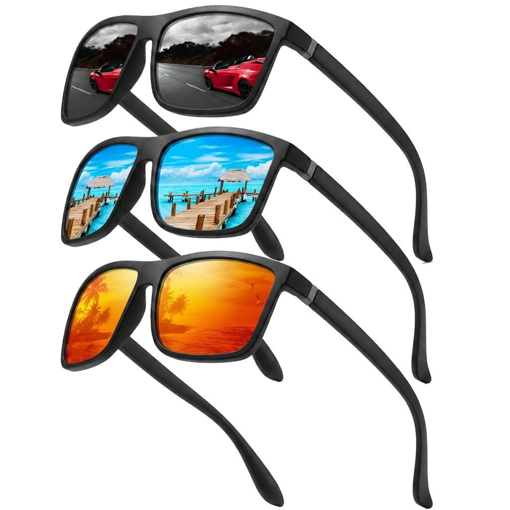 Perfectmiaoxuan 3er-Pack Polarisierte Sonnenbrille Herren Damen, Leichte TR90 Sonnenbrille mit UV400 Schutz, TAC Gläser für Autofahren, Angeln, Urlaub & Freizeit