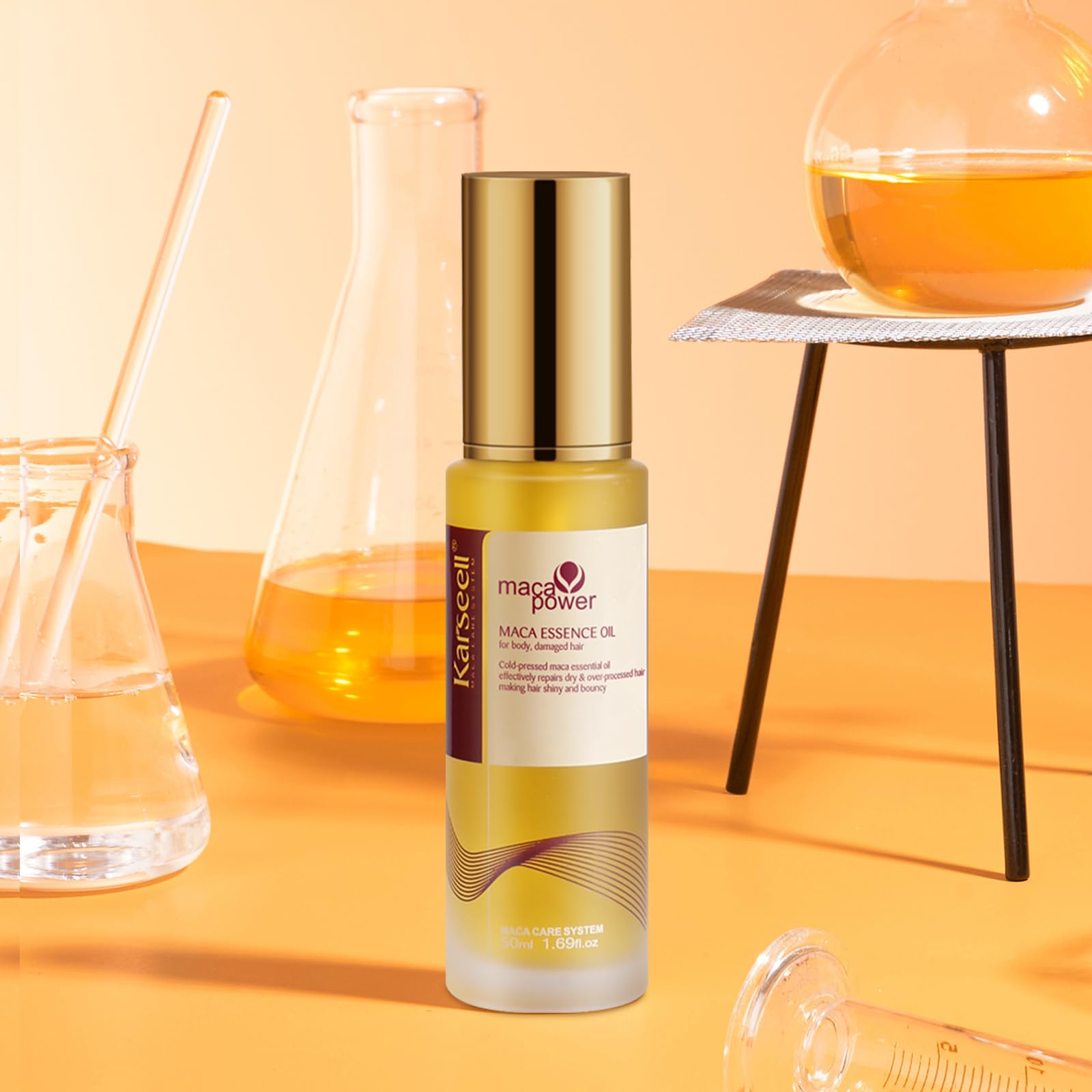 Karseell Aceite de Pelo Maca Esencia, Colágeno Aceite de Argan para Pelo Seco y Dañado, 50ml