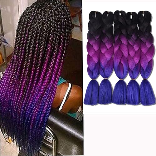 Besteffie - Extensiones para cabello de color degradado de pelo sintético de kanekalon trenzado trenzas gigantes de 24 pulgadas paquete de 5