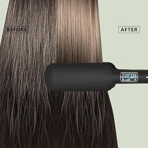 Miniatura 7 de Plancha de pelo y rizador 2 en 1, plancha plana de cerámica extragrande, plancha alisadora de doble voltaje con calentamiento rápido, guante y 2