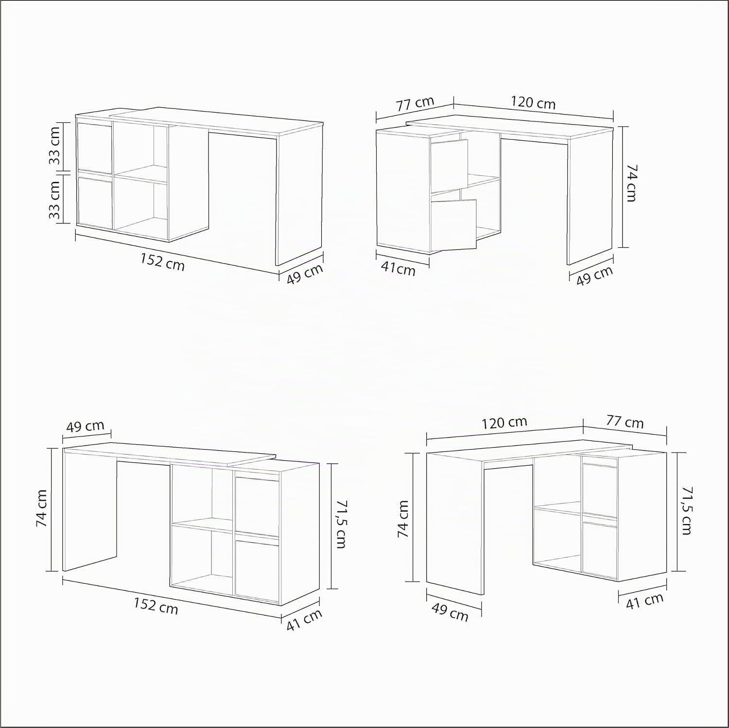 Arreditaly Scrivania Multiposizione Angolare O Dritta Reversibile Con 4 Ripiani Chiusi Vani A Giorno Ufficio Studio Casa Gaming Design Moderno Minimal 152 x 49 x 74 Cm Bianco