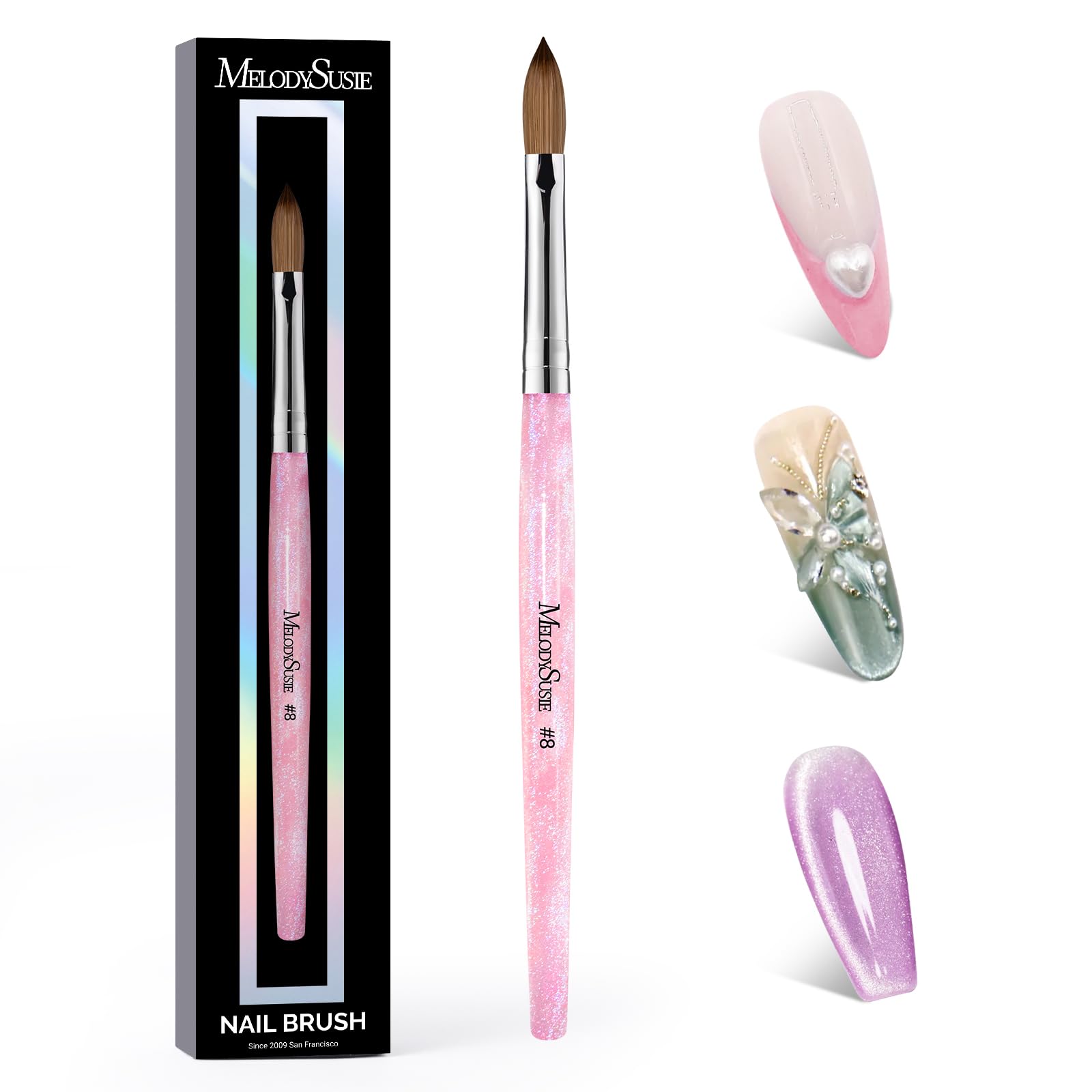 MelodySusie Kolinsky Acrylic Nail Brush,66% Kolinsky Hair Professional Nail Art Brush for Acrylic Application, Aurora Collection Fine Glitter Brush,