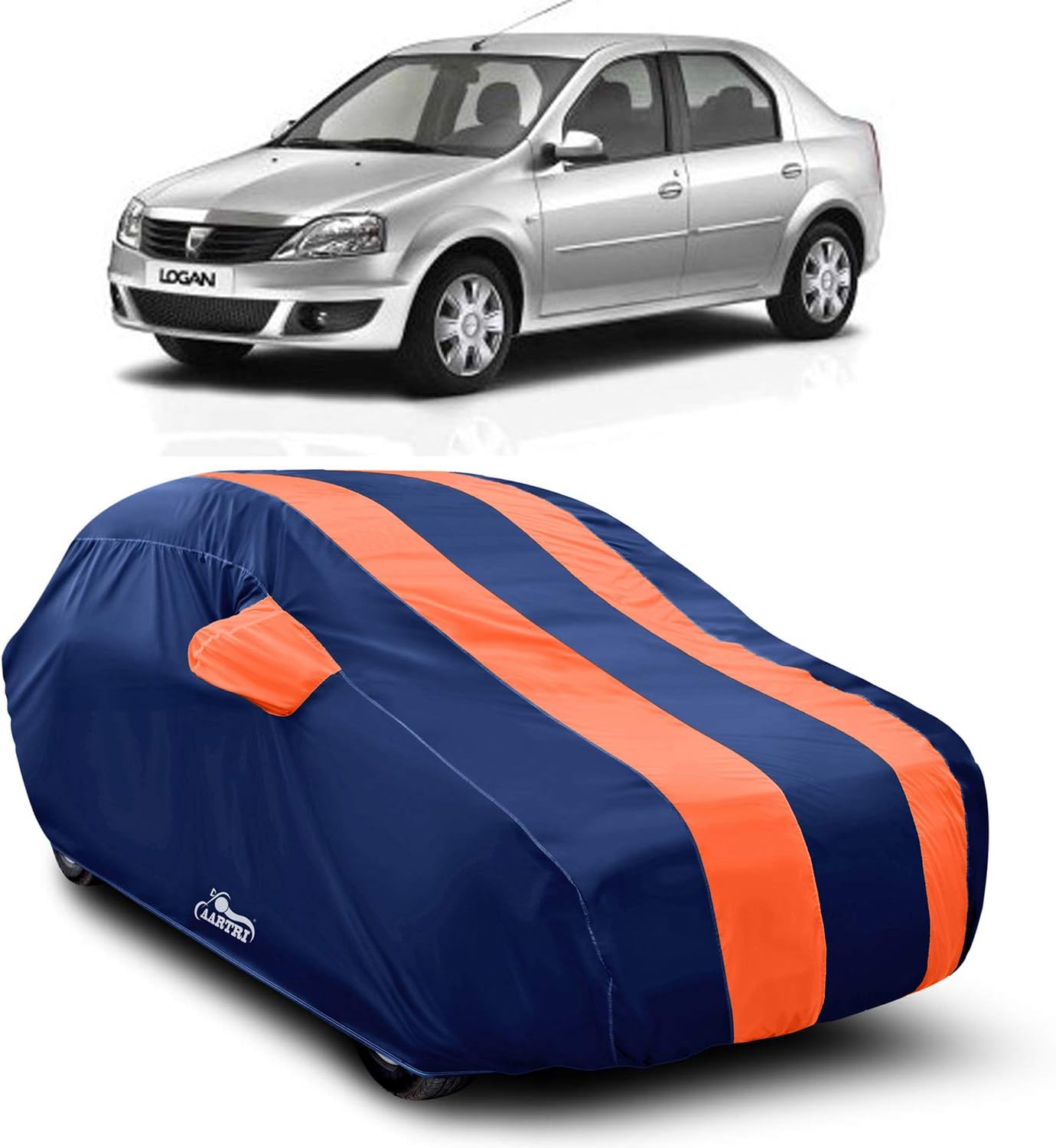 XG Brand Car Body Cover Special Design for Mahindra Logan Edge (Strips Orange with Mirror Pockets)