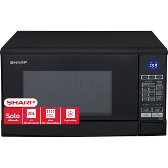 Sharp R-270BK Solo Microwave 20L 800W 10 Power Levels 8 AutoCook Programmes Timer up to 99 Minutes Glass Turntable 25.5cm Black