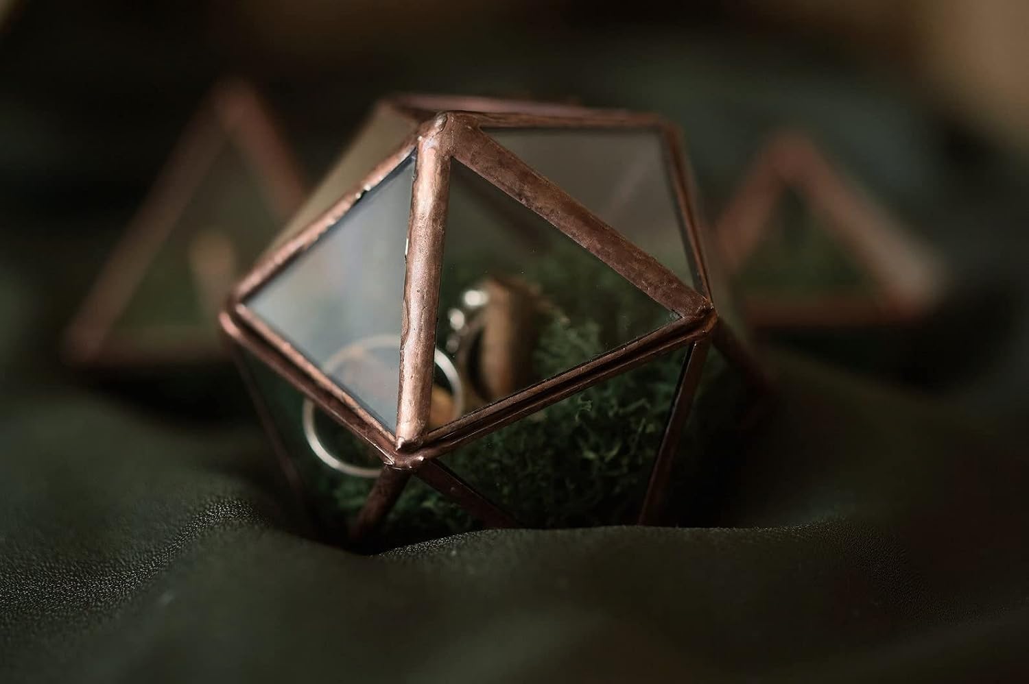 Engagement ring box, Wedding ring box, Glass ring box Proposal ring box Ring bearer pillow (Copper, Clear glass)