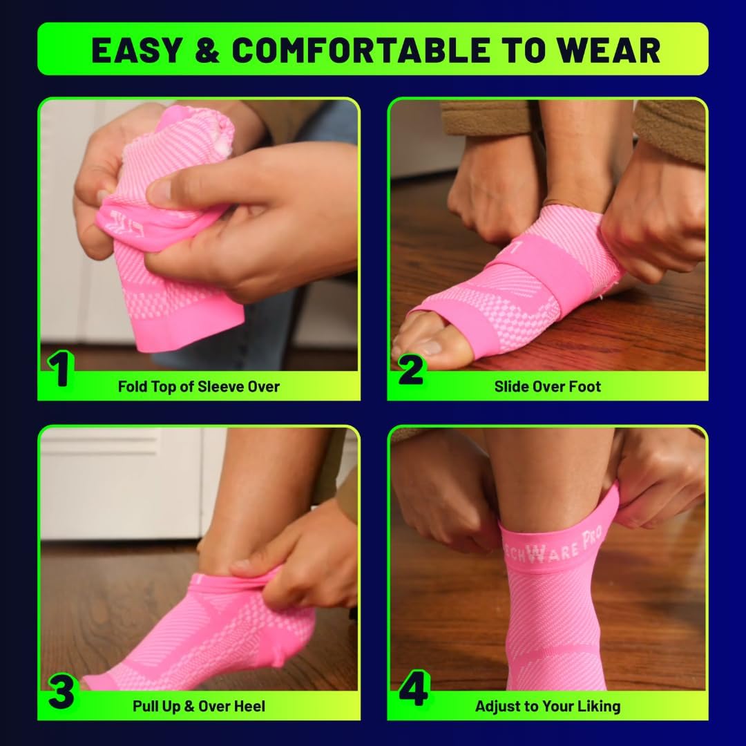 TechWare Pro Ankle Brace Compression Sleeve - Relieves Achilles Tendonitis, Joint Pain. Plantar Fasciitis Foot Sock with Arch Support Reduces Swelling & Heel Spur Pain. (Beige, S/M)