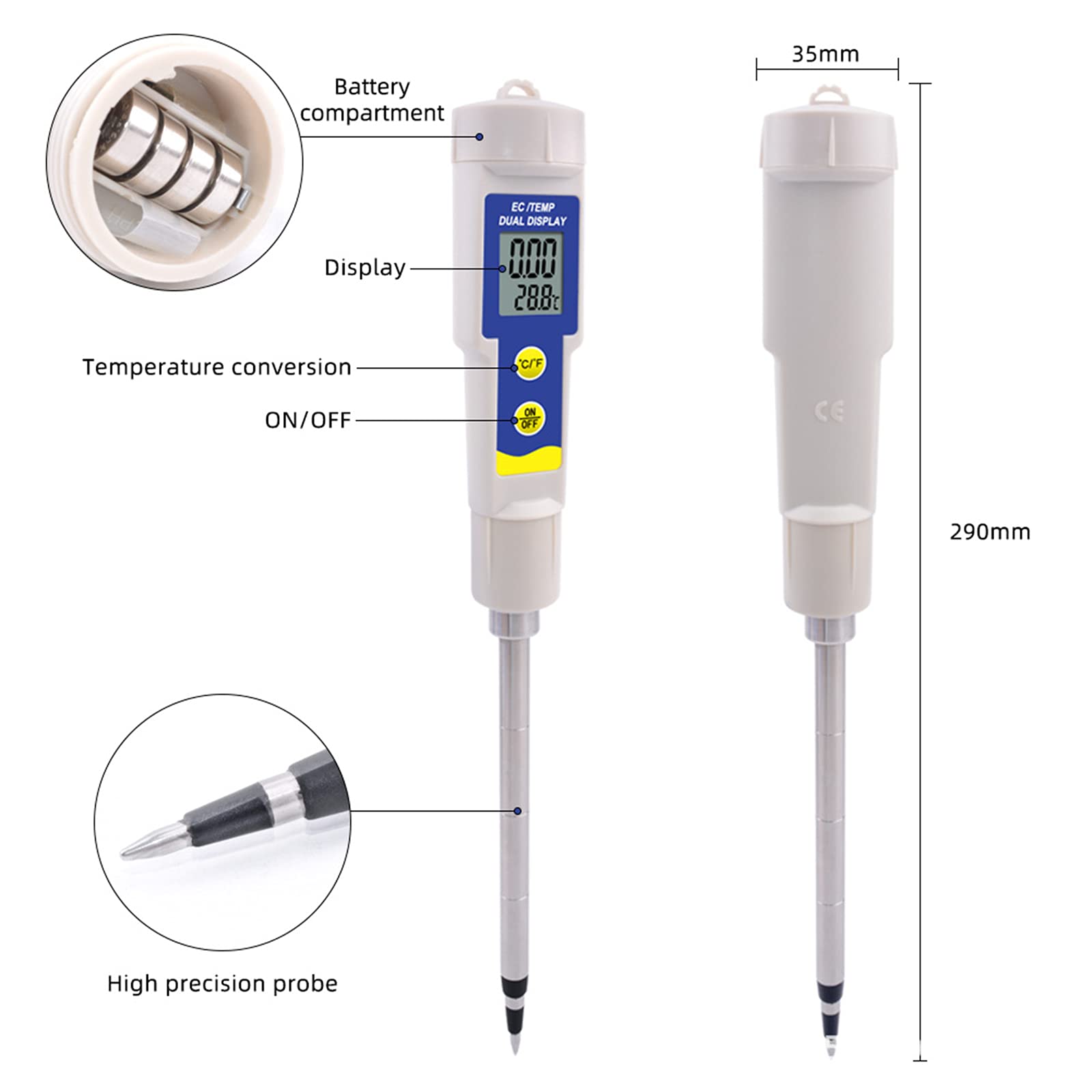 Przenośny miernik gleby przenośny, cyfrowy miernik temperatury gleby EC elektroniczny tester zasolenia do laboratorium pielęgnacja roślin narzędzia ogrodnicze zestaw do testowania gleby