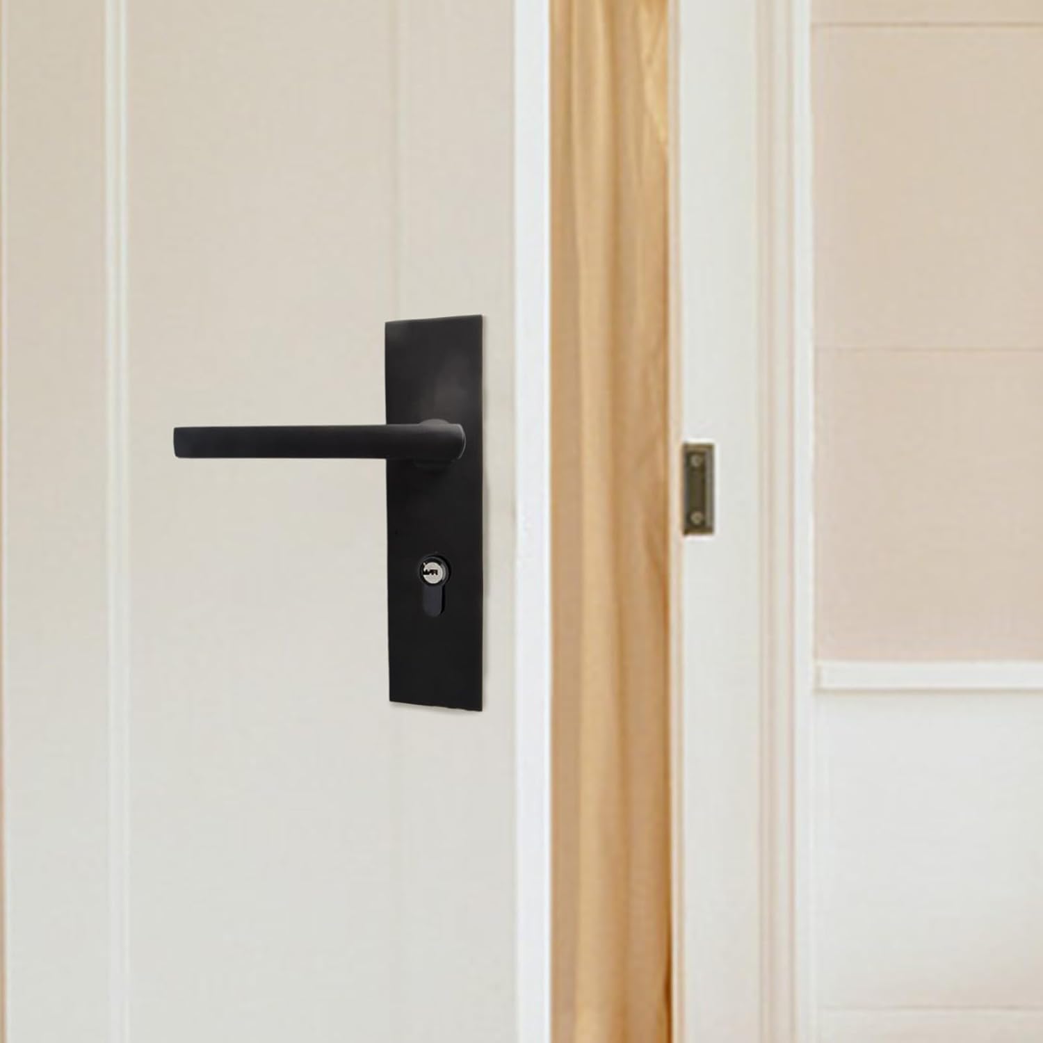 Interior Door Handle Lock with Key and Mortise Lock Set, Black Space Aluminum Lever Knob Featuring Silent and Anti-Collision Lock Body, Compatible with Bedroom or Bathroom Wooden Doors